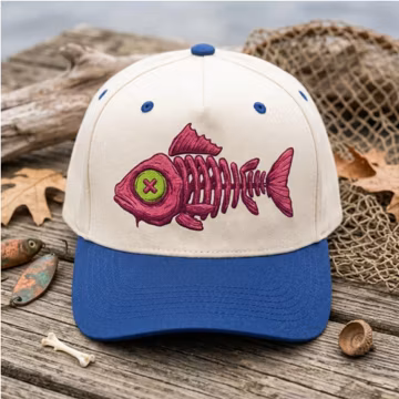 Zombie fish skeleton alt grunge two tone hat