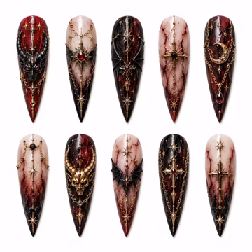 Demon Queen Press On Nails | Gothic Devil Stiletto Nails | Dark Fantasy Handmade Nail Set