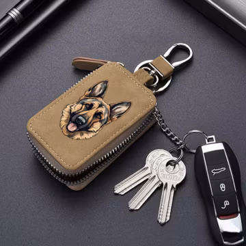 German Shepherd Leather Key Holder--Custom Engraved Key Wallet, Gift for Dog Lover
