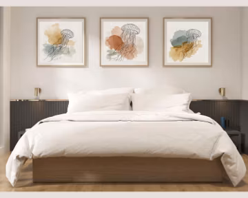 Abstract Jellyfish Triptych Wall Art | Coastal Japandi Style Prints | Mid Century Boho Earthy Ocean Poster, Modern Gallery Wall Set of 3