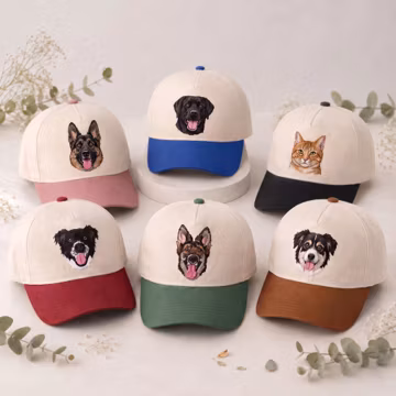Custom Pet Portrait Baseball Cap, Personalized Dog Cat Cotton Dad Hat