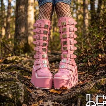 Gothic Platform Wedge High Boots Women Cosplay Buckle Strap Long Tube Leather Boots Ladies High Heel Punk Combat Boots Plus Size Footwear
