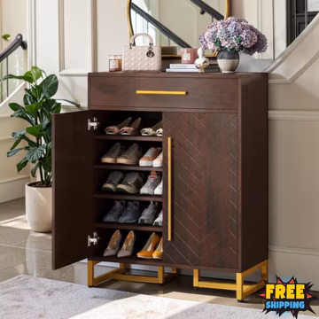 20 Pair Shoe Cabinet With Adjustable Shelves For Entryway