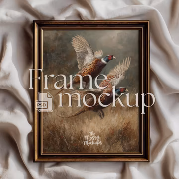 Vintage Wood Frame Mockup 4:5, Dark Wooden Frame on Fabric Background, PSD Smart Object, Aesthetic Art Display, Digital Download