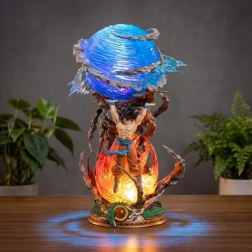 Fantasy Warrior Statue, Glowing Blue Orb, Dynamic Action Pose, Desk Decor