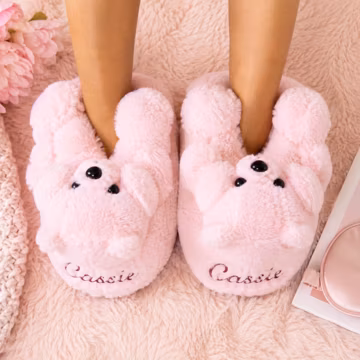 Personalized Pink Bear Slippers, Custom Name Fuzzy House Shoes, Cute Birthday Gift for Her, Cozy Gift for Women and Girls