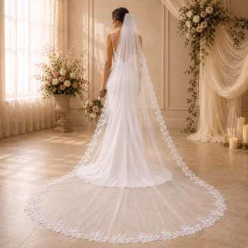 Cathedral Bridal Veil with Lace Edge – Elegant Wedding Veil for Bride