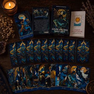 Azure Arcana Tarot Deck, Blue Fantasy Tarot Cards, Celestial Oracle Deck, Spiritual Divination Cards, Witchy Gift for Tarot Lovers