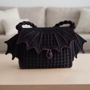 Bat Wing Crochet Handbag Pattern, Gothic Crochet Bag Pattern, Halloween Purse PDF, Waffle Stitch Bag PDF, Bat Purse Pattern