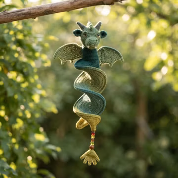 Dragon Crochet Wind Spinner PDF, Wind spinner Decor pdf, Amigurumi Dragon Mobile, Crochet Garden Ornament, Crochet home decor