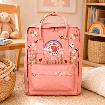 Custom Hand Embroidered Fjallraven Kanken Backpack, Personalized Wildflower Floral School Bag, Rucksack Gift