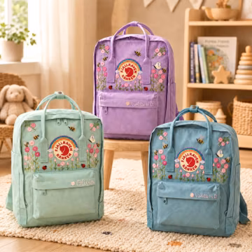 Custom Hand Embroidered Fjallraven Kanken Backpack, Personalized Floral Bag, Back to School Gift