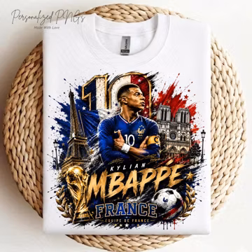 Kylian Mbappé France Soccer Shirt PNG, France Football Fan Graphic Tee, World Cup Inspired T-Shirt, Paris Football Gift, Digital Downloads