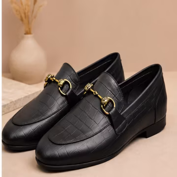 Handmade Black Croc Leather Loafers | Men's Slip On Formal Wedding Dress Shoes