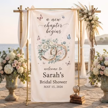 Custom Name Wedding Welcome Banner, Personalized Bridal Shower Linen Tapestry, Butterfly Floral Party Sign, Celebration Backdrop Decor