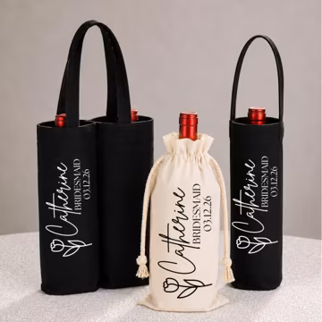 Personalized Wine Bag, Custom Bridesmaid Wine Bottle Tote, Wedding Party Gift Bag, Reusable Canvas Wine Carrier