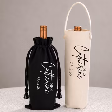 Personalized Wine Bottle Bag, Custom Bridesmaid Gift, Canvas Wine Tote for Wedding Party, Reusable Bridal Party Favor