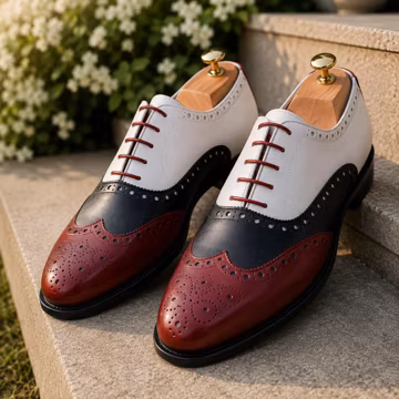Handmade Men's Red Black White Leather Spectator Oxford Shoes | Luxury Wingtip Brogue Dress Shoes | Wedding Groom Formal Shoes