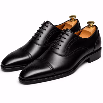 Handmade Black Leather Oxford Shoes for Men, Luxury Cap Toe Dress Shoes, Formal Wedding Shoes, Business Office Footwear