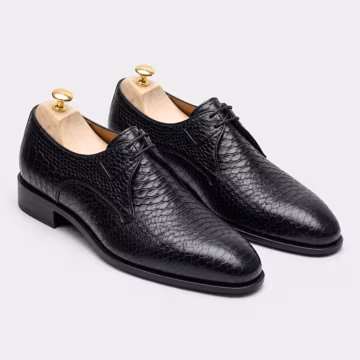 Handmade Black Python Leather Derby Shoes Exotic Mens Dress Shoes