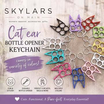 Cat ear bottle opener keychain comes in variety of colors