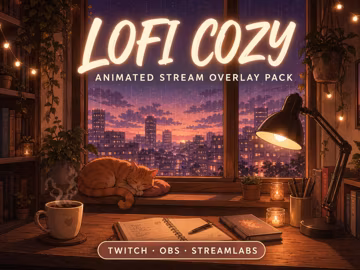 Lofi Cozy Stream Overlay Pack for Twitch OBS | Animated Screens and Widgets