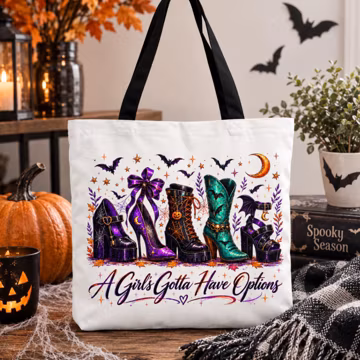 Halloween Tote Bag, Witchy Boots And Bats Design, Spooky Season Shopping Bag, Funny Halloween Gift For Her, Fall Gift For Best Friend