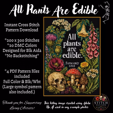 All Plants Are Edible Dark Humor Cross Stitch Pattern PDF