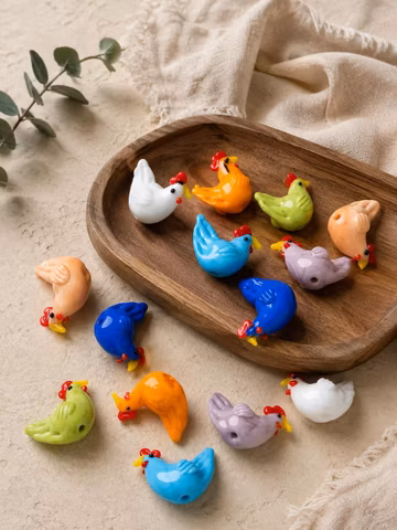 Colorful Chicken Glass Beads, 15x20mm Lampwork Hen Beads, Farm Animal Beads for Jewelry Making, Bracelets, Earrings and DIY Crafts