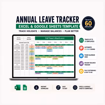 Annual Leave Tracker | Excel Google Sheets Holiday Planner (Digital Download)