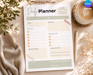 Workday Planner Printable PDF, Daily Planner, Work Schedule Template, Canva Editable, GoodNotes Planner, Productivity Planner, A4 Letter