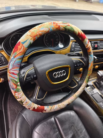 Boho Floral Steering Wheel Cover, Woven Jacquard Car Decor, Vintage Car Accessories for Women, Retro New Car Gift, Steering Wheel Wrap