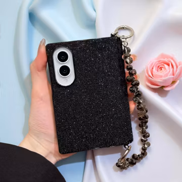 Black Glitter Floral Case with Crystal Chain | Z Fold 8
