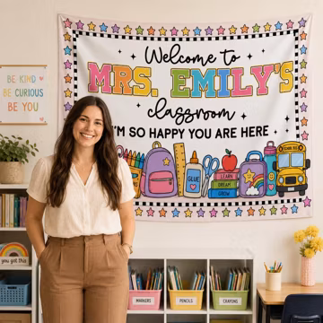 Personalized Classroom Welcome Backdrop, Custom Teacher Name Tapestry, Welcome Classroom Banner, Teacher Wall Decor, Back to School Gift
