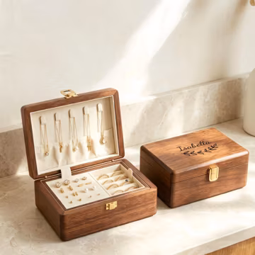 Black Walnut Jewelry Box, Personalized Engraved, Removable Tray