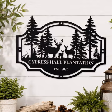 Personalized Deer Family Metal Sign, Woodland Cabin Wall Decor, Housewarming Gift