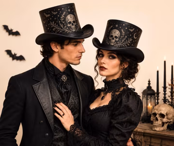 Handmade Gothic Celestial Skull Star Moon Design Real Leather Top Hat