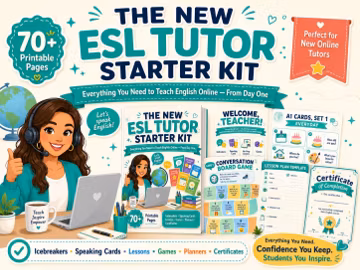 ESL Teacher Starter Kit | No Prep Lessons, Speaking Cards, Games, Planner | Printable Tutor Bundle