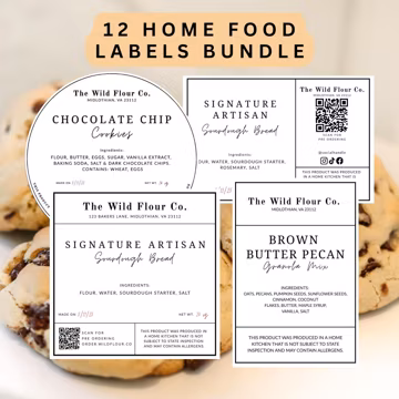 Editable Label Bundle Home Bakery Business, Cottage Food Sticker, Sourdough Bread Box, Cookie Bag QR Code Canva Template