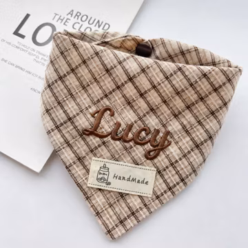 Personalized Dog Bandana with Embroidered Name, Custom Plaid Pet Scarf, Handmade Puppy Neckwear, Cute Dog Gift, Custom Pet Accessory