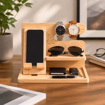 Personalized Wood Docking Station: Engraved Desk Organizer,. Phone Stand, Gifts for Men. Father'sDay Gift