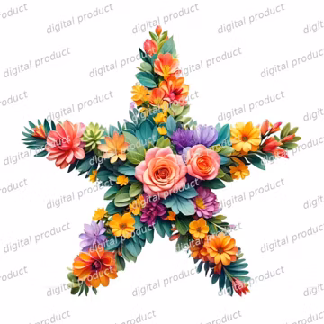 Floral Star PNG, Flower Star Clipart, Spring Star Sublimation Design, Boho Wildflower Digital Download, Watercolor Star DTF File