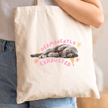 Permanently Exhausted Cat Retro Neon Graphic Tote Bag | Cotton Canvas