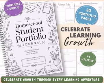 Homeschool Student Portfolio Journal, Printable Learning Planner, Digital Growth Tracker, Kids Achievement Workbook, Family Memory Keepsake
