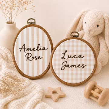 Baby name sign embroidered announcement, Newborn birth announcement plaque, Name birth announcement, Hospital Door Name Plate
