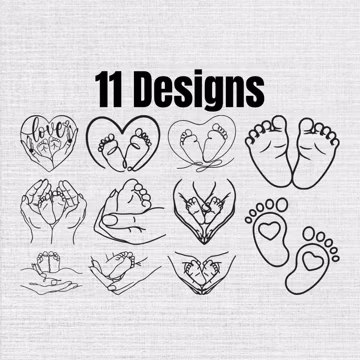 Baby Feet Line Art Machine Embroidery Design Set Of 11, Instant Download Digital, 9 Sizes