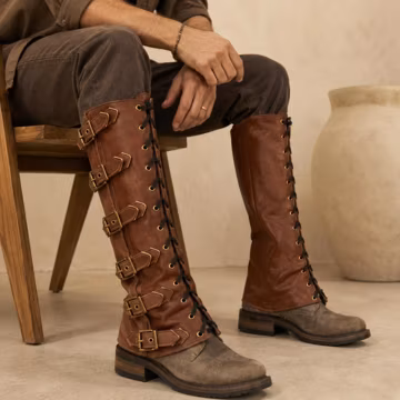 Medieval Renaissance Leather Half Chaps-Viking Knight Shin Guards-Faux Leather Lace Up Gaiters LARP-Halloween Cosplay Costume-Unisex Boots