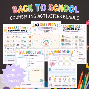 Back to School Counseling Activities Bundle | Printable SEL Worksheets for Elementary School Counselors | Icebreakers & Community Building