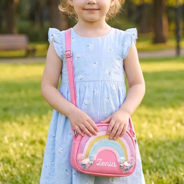 Personalized Little girl Crossbody Bag, Custom Name Rainbow Purse, Glitter Shaker Heart Toddler Purse, Back to School Gift, Birthday Gift
