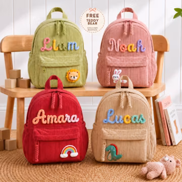 Personalized Kids Backpack with Name, Custom Corduroy Toddler Bag, Embroidered Preschool Daycare Backpack, Back to School Kindergarten Gift